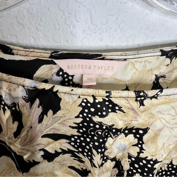 Rebecca Taylor Dress Women Size 10 Silk Gold Leaf Scrunched Tie Mini Ruched T - Picture 4 of 11